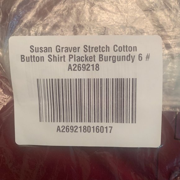 NWT SUSAN GRAVER STRETCH COTTON BUTTON FRONT SHIRT PLACKET BURGUNDY‎ 6 - Picture 8 of 9